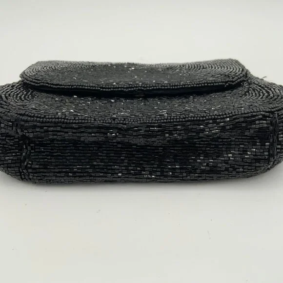 Elegant Vintage Black Beaded Evening Bag Clutch Handbag Marshall Fields - Picture 9 of 12